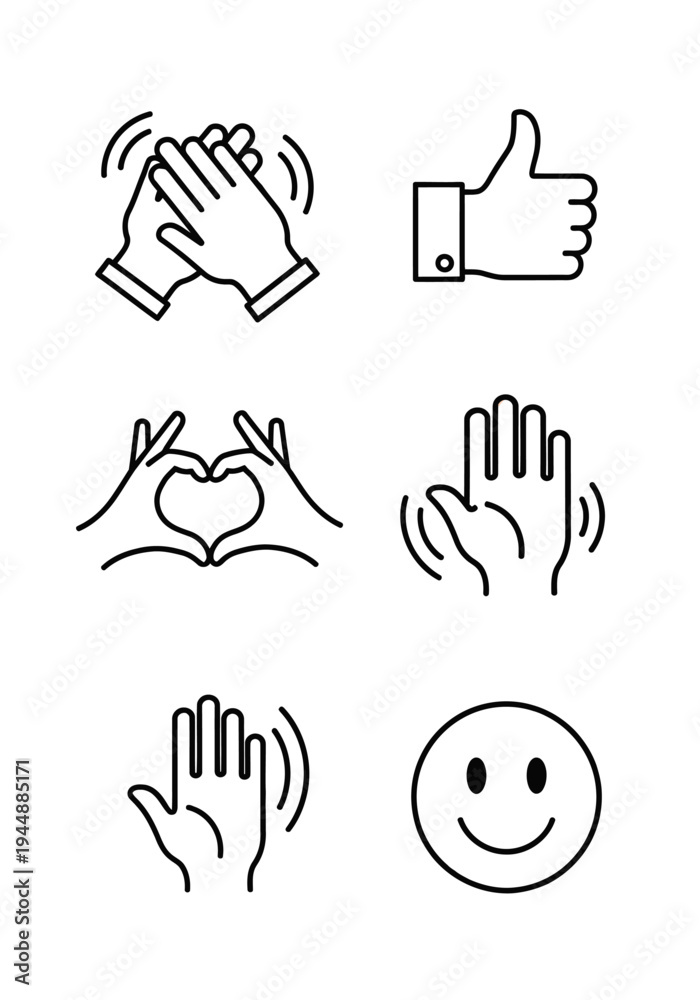 Fototapeta premium Icons representing gestures of happiness, love, and appreciation for International Day of Happiness