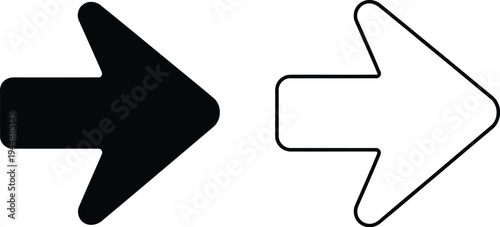 Black and white arrows pointing right isolated on transparent background, Vector