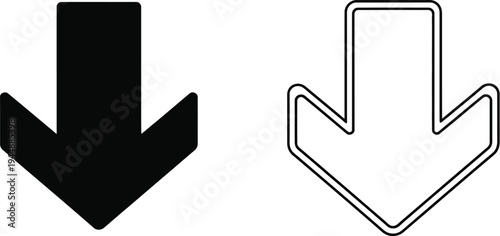 Black and white arrows pointing downward isolated on transparent background, Vector