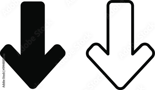 Black and white arrows pointing down isolated on transparent background, Vector