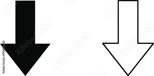 Black and white arrows pointing down isolated on transparent background, Vector