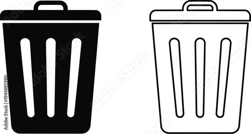 Trash can icons black and white isolated on transparent background, Vector