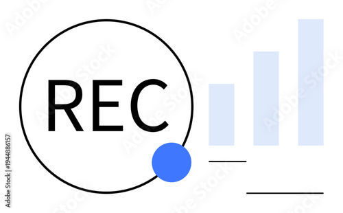 Recording concept. Recording icon combined with progress bars reflecting growth and process. Recording used in media production, technology interfaces, data visualization, and analytics