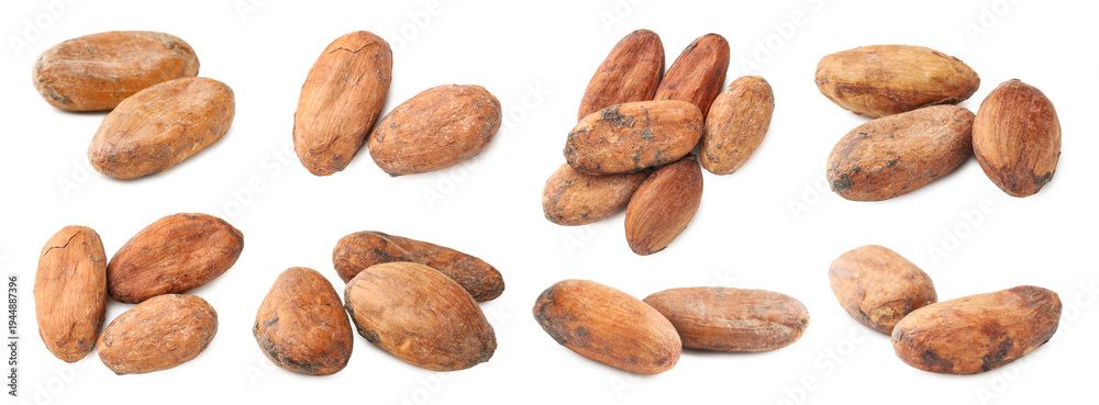 Obraz premium Natural cocoa beans isolated on white, set