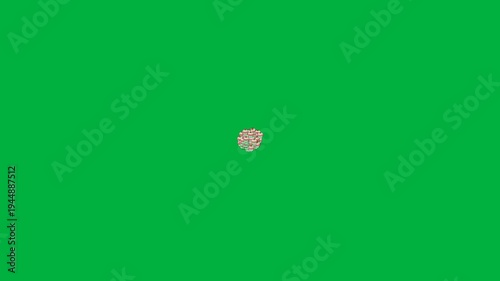 Green screen animation transition of a collection of cream muffins enlarging, moving, spreading, and covering the screen