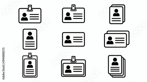 set of professional employee identification card icons and name badge symbols in portrait and landscape layouts, concept for corporate human resources, office security and staff identification