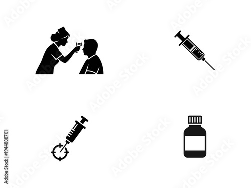 Medical nurse checking temperature syringe and medicine bottle thermometer patient