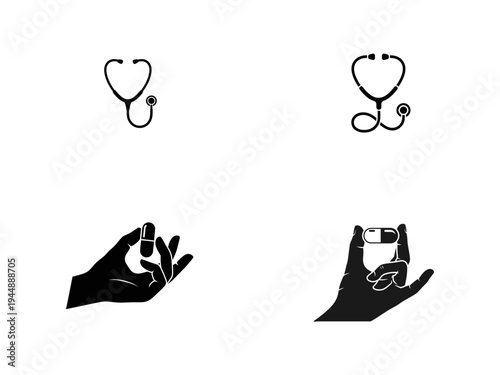 Stethoscope and Hand Holding Pill with Transparent Background medical health