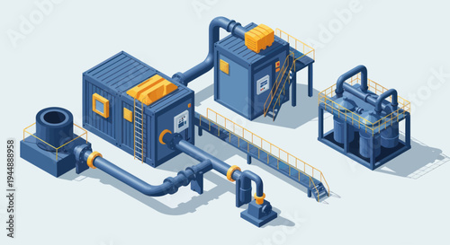 Isometric Industrial Machinery and Equipment for Manufacturing.