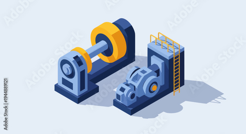 Isometric Industrial Machinery and Manufacturing Equipment Illustration.