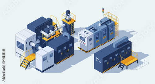 Isometric Industrial Machinery and Manufacturing Equipment.