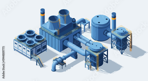 Isometric Industrial Plant with Pipes and Tanks.