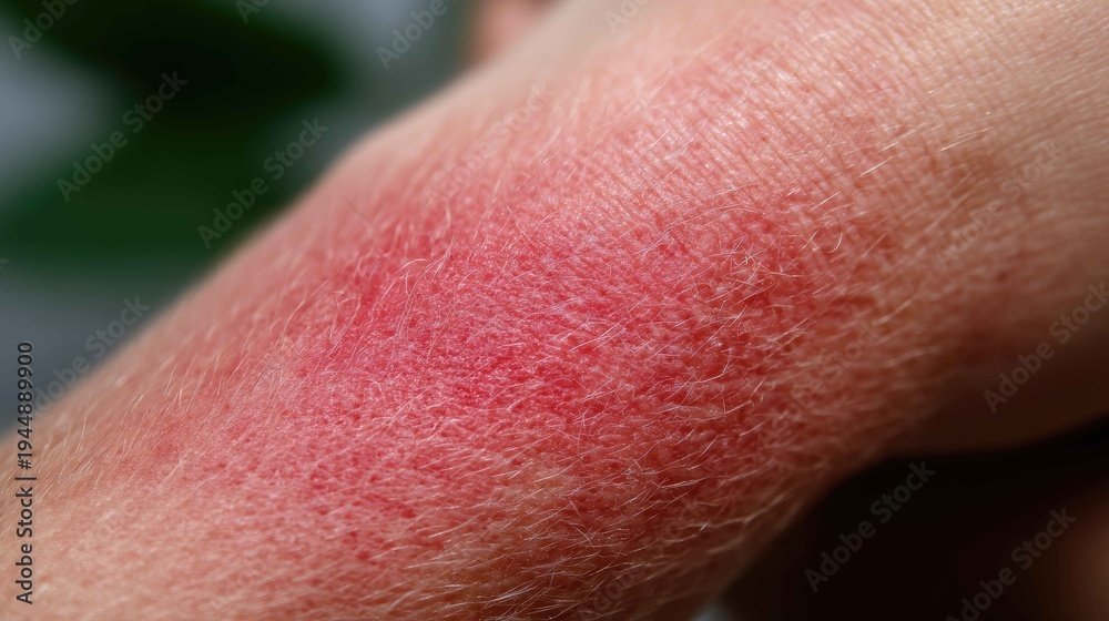 Fototapeta premium Close-Up of Red Irritated Skin on Human Arm with Fine Hair