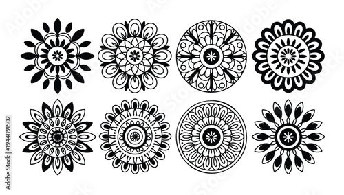 Simple flower mandala collection for decorative design elements circular ornament vector art