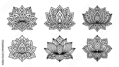 Lotus flower collection for yoga studio logo spiritual blossom ornament decoration vector art