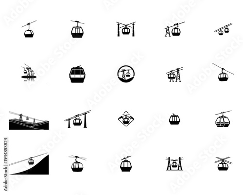 Cable Car Gondola Silhouette Set ski lift aerial tramway 2