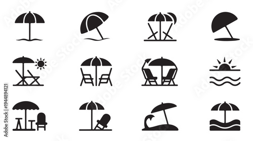 Various beach and summer vacation icon set for travel and leisure