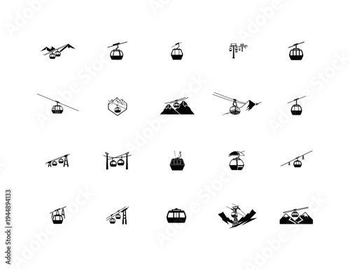 Cable Car Set Mountain Transport Gondola Lift Symbols ski lift