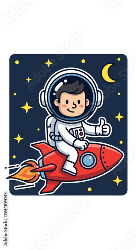 Astronaut Riding Rocket Ship Space.