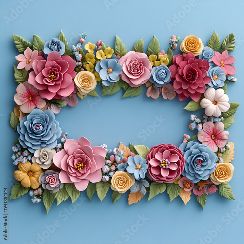Colorful 3D Paper Flowers Forming a Decorative Frame