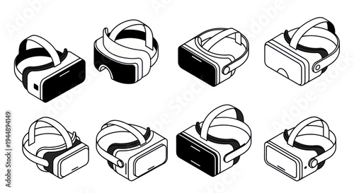 Collection of various virtual reality headsets for immersive experiences.