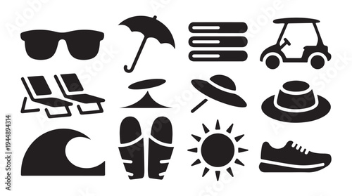 Summer holiday essentials, beach accessories, travel objects, vacation items set