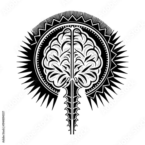 Glyph style illustration depicting detailed brain stem