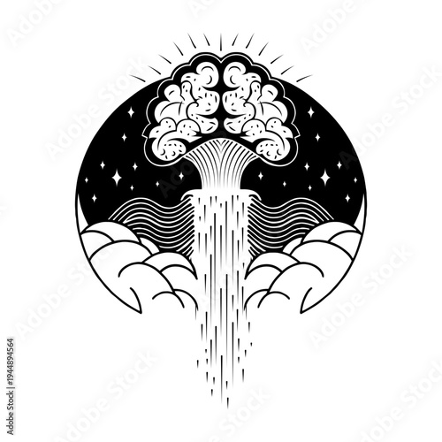 Vintage style illustration showing ventricular system anatomy