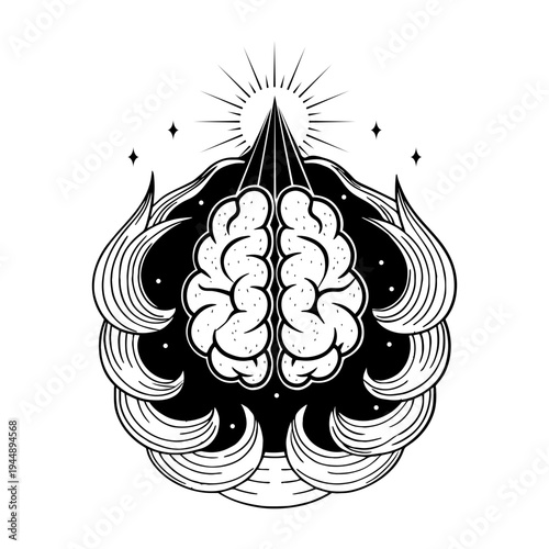 Glyph style illustration depicting left brain structure
