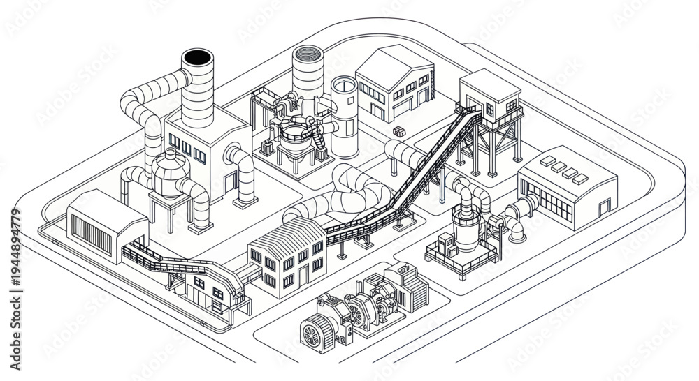 Fototapeta premium Detailed Isometric View of a Steel Manufacturing Plant Layout.