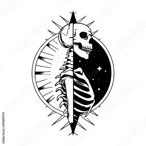 Glyph style illustration showing lateral skeleton anatomy