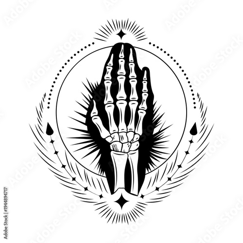 Vintage style illustration showing hand skeleton anatomy