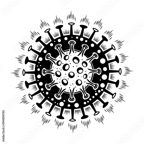 Vintage style illustration depicting coronavirus structure