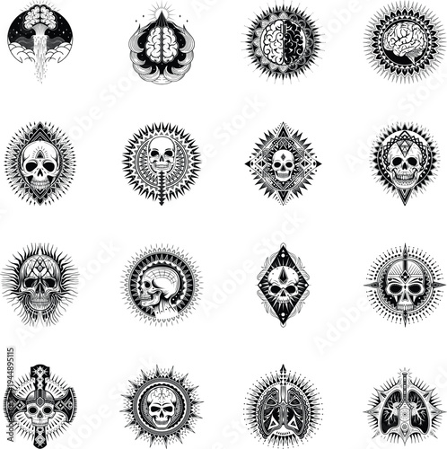 Set of Glyph Style Physiology Illustrations 