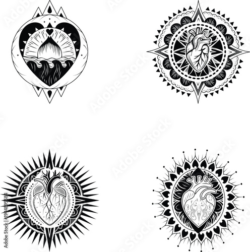 Pack of Glyph Style Heart Illustrations 