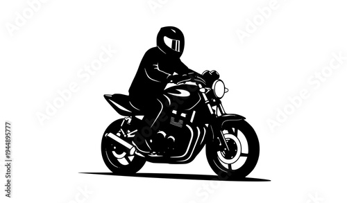 Motorcycle rider silhouette vector illustration with biker riding motorbike isolated on transparent background