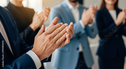 Business team applauding together at a conference, expressing appreciation and celebrating success with a round of applause for a great presentation