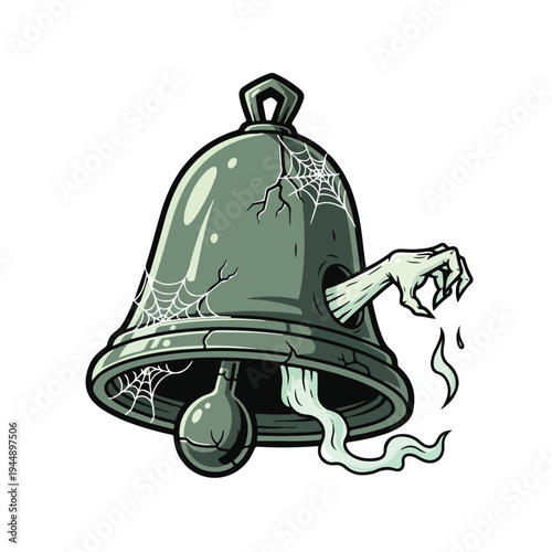 Cracked Bell with Hand Emerging Cartoon.