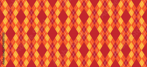 Vibrant red and orange argyle pattern with diamond shapes