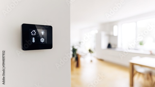 Modern smart thermostat on a wall