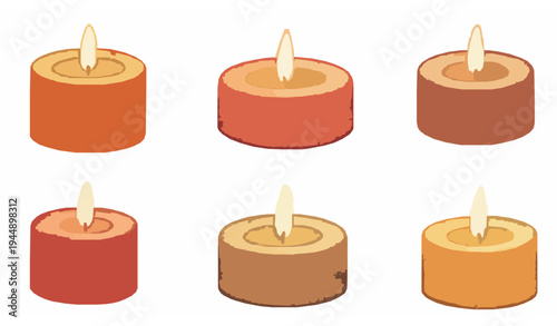 Burning Candles Watercolor Set, Hand Drawn Autumn Candle Clipart for Cozy Calm Scenes