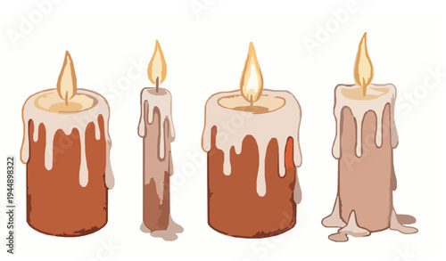 Burning Candles Watercolor Set, Hand Drawn Autumn Candle Clipart for Cozy Calm Scenes