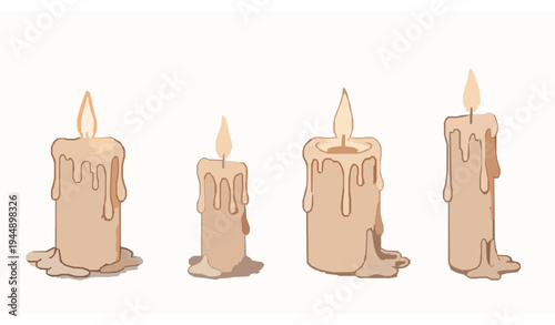 Burning Candles Watercolor Set, Hand Drawn Autumn Candle Clipart for Cozy Calm Scenes