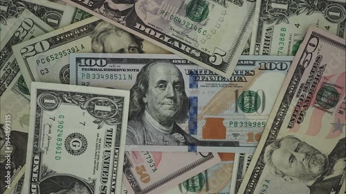 US Dollar Bills Background close-up. Dollars Cash. Different Sides of Dollars Bill. Stop Motion of USD Bills. Finance Business Investment Success. Federal Reserve System. Inflation Financial Crisis.