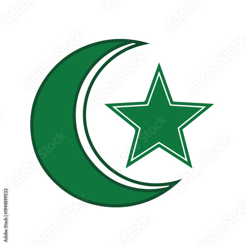 Green Crescent Moon and Star Symbol.