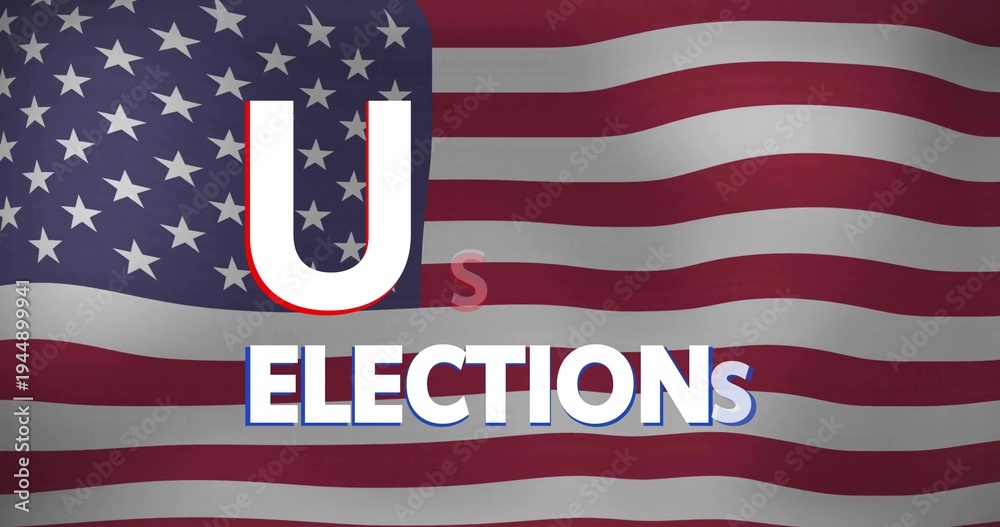 Naklejka premium Displaying centered election graphic on banner, showing American flag, letter U, ELECTIONS
