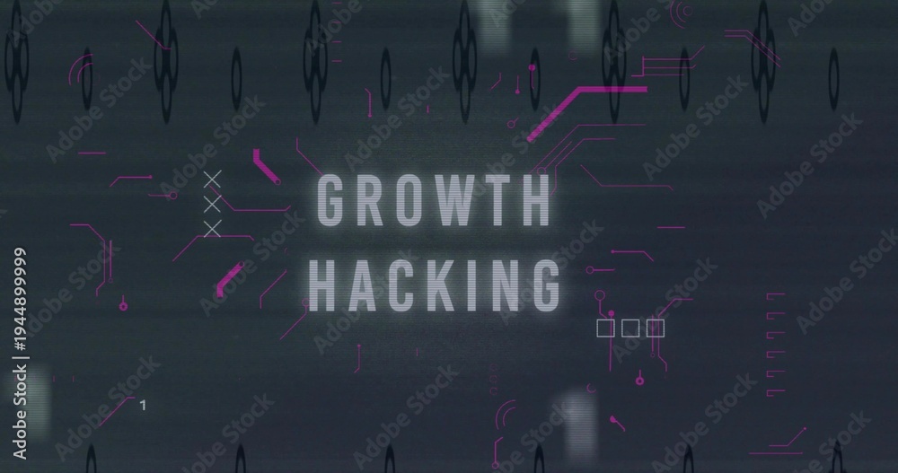 Obraz premium Showing centered GROWTH HACKING title glowing on dark tech card, with magenta circuit nodes