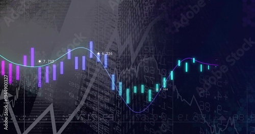 Chart showing candlestick bars, glowing spline on screen after ticker update with numeric labels