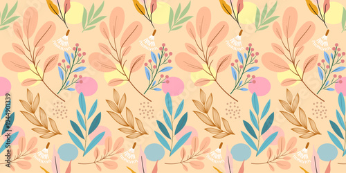 Seamless floral pattern with decorative leaves in a vintage nature style suitable for wallpaper textile and background design