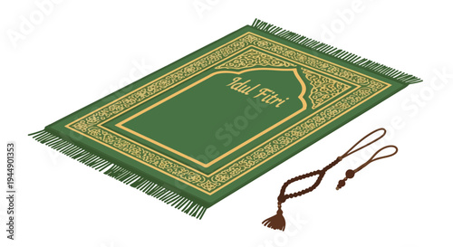 Islamic Prayer Mat with Tassels Decoration.
